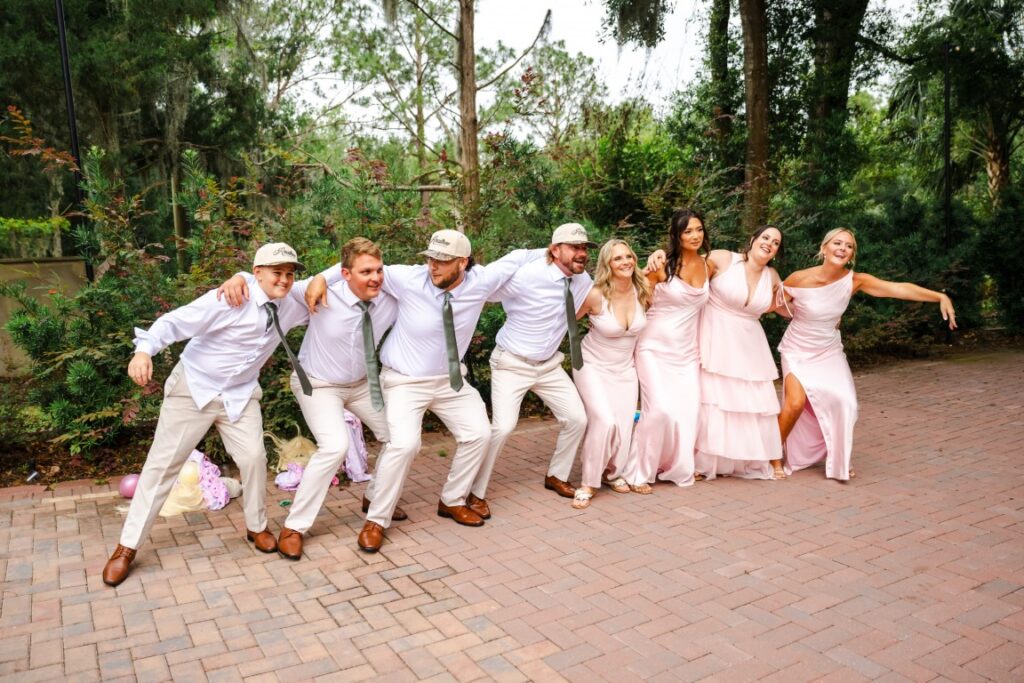 Emily and Aaron's wedding party gathers together before the reception introductions at Lakeview Gardens.