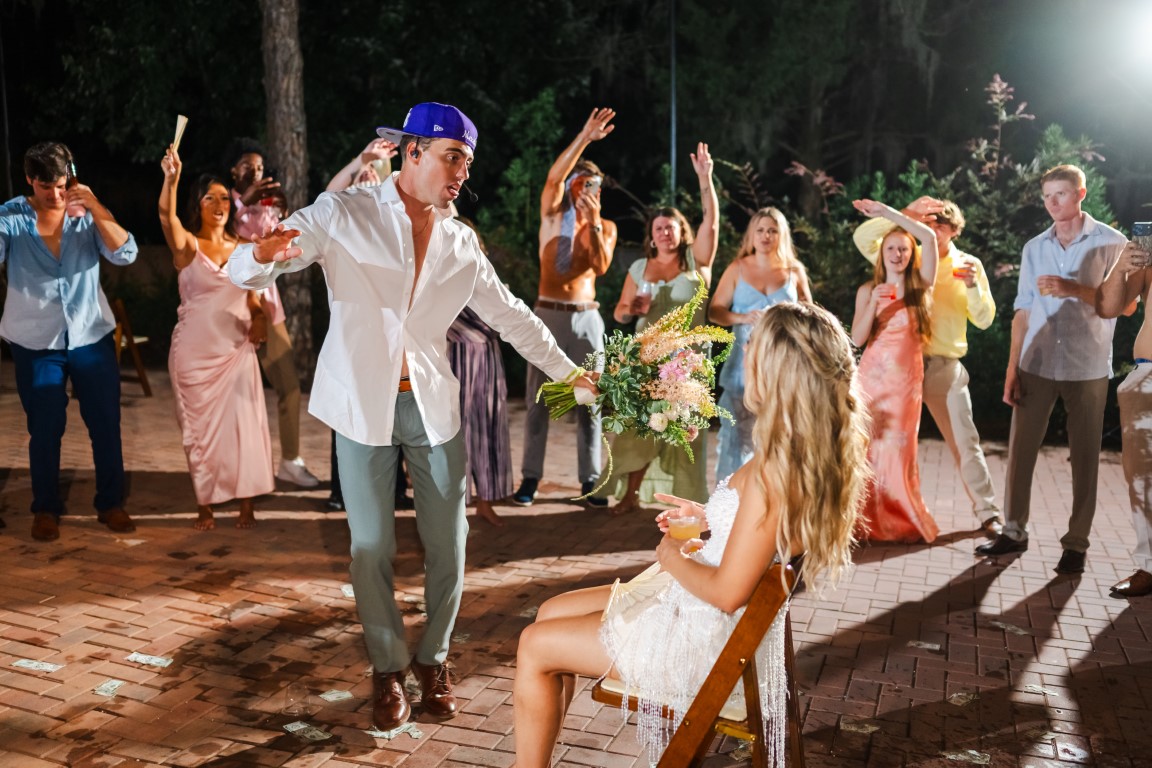 Aaron recreates Justin Bieber's One Less Lonely Girl performance for Emily during their Lakeview Gardens wedding reception