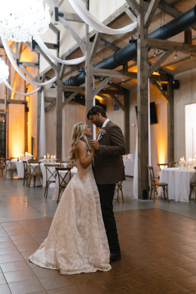 Sierra and Marshall share a private last dance at The Barn at Hidden Oaks